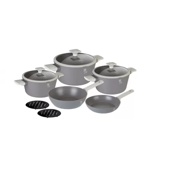 Set vase de gatit 10 piese, Berlinger, aluminiu forjat, antiaderent, gri mat