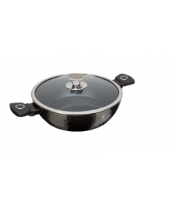 Cratita Joasa cu Capac din Sticla – 2.3L, Ø24 cm, Interior Granit