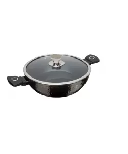 Cratita Joasa cu Capac din Sticla – 2.3L, Ø24 cm, Interior Granit