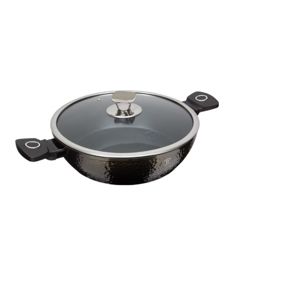 Cratita Joasa cu Capac din Sticla – 2.3L, Ø24 cm, Interior Granit