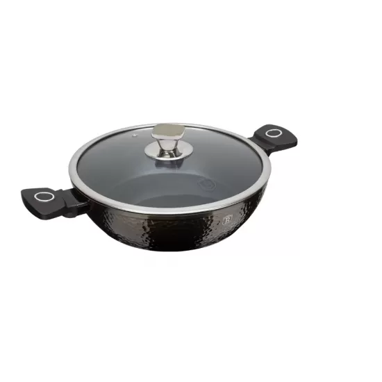 Cratita Joasa cu Capac din Sticla – 2.3L, Ø24 cm, Interior Granit