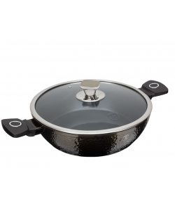 Cratita Joasa cu Capac din Sticla – 2.3L, Ø24 cm, Interior Granit