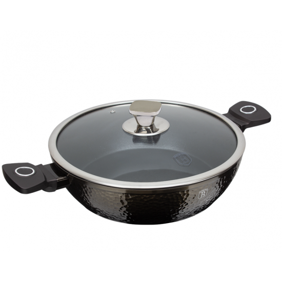 Cratita Joasa cu Capac din Sticla – 2.3L, Ø24 cm, Interior Granit