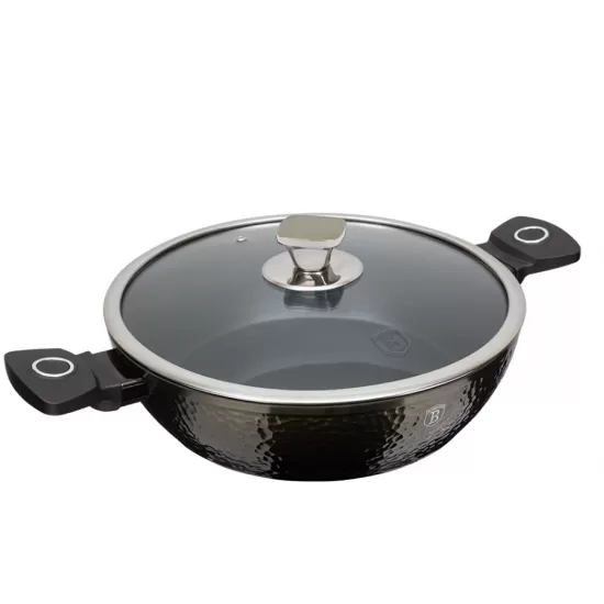 Cratita Joasa cu Capac din Sticla – 2.3L, Ø24 cm, Interior Granit