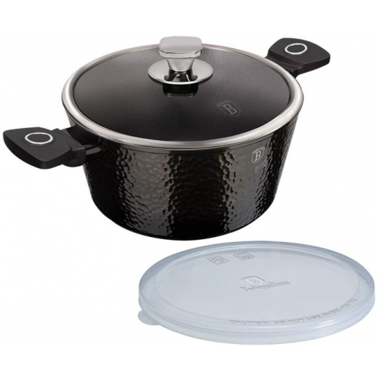 Cratita cu Capac din Sticla – 6.1L, Ø28 cm, Interior Granit, Aluminiu Forjat