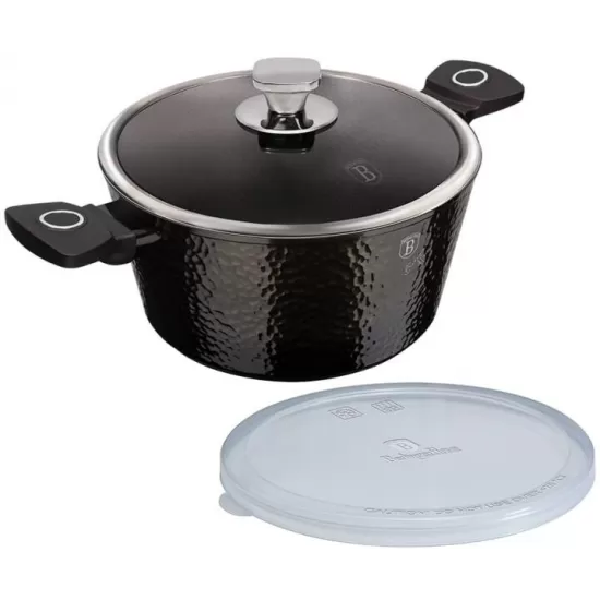 Cratita cu Capac din Sticla – 6.1L, Ø28 cm, Interior Granit, Aluminiu Forjat