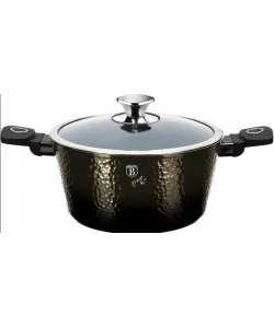 Cratita cu Capac din Sticla – 6.1L, Ø28 cm, Interior Granit, Aluminiu Forjat