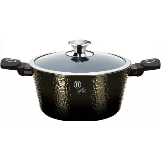 Cratita cu Capac din Sticla – 6.1L, Ø28 cm, Interior Granit, Aluminiu Forjat