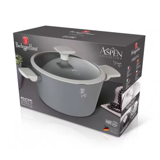 Oala cu capac 24 cm, 4.5 L Berlinger Haus BH 8260, Aspen Collection, antiaderenta cu strat de titan, compatibila cu inductie