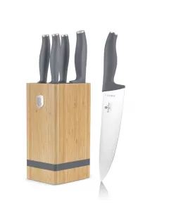 Set 6 Cutite de Bucatarie din Otel Inoxidabil cu Suport din Bambus – Maner Ergonomic