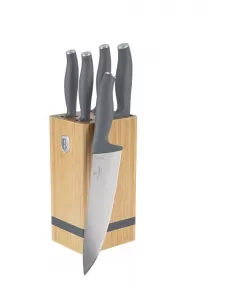 Set 6 Cutite de Bucatarie din Otel Inoxidabil cu Suport din Bambus – Maner Ergonomic