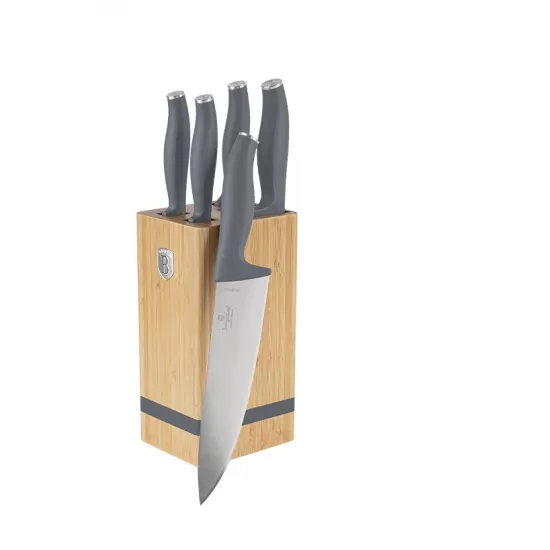 Set 6 Cutite de Bucatarie din Otel Inoxidabil cu Suport din Bambus – Maner Ergonomic