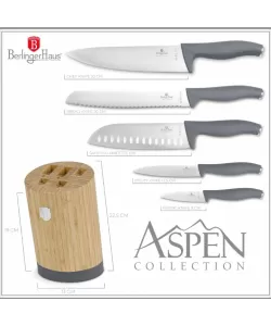 Set 6 piese cutite cu suport BAMBOO, gri mat - BH/2680