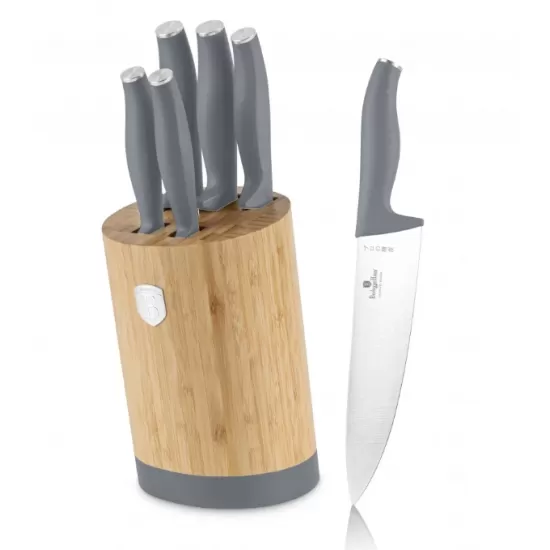 Set 6 piese cutite cu suport BAMBOO, gri mat - BH/2680