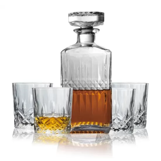 Set carafe si pahare whisky Berlinger, sticla, 750 ml carafa, 4 pahare 220 ml, transparent