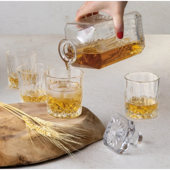 Set carafe si pahare whisky Berlinger, sticla, 750 ml carafa, 4 pahare 220 ml, transparent