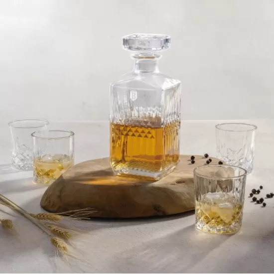 Set carafe si pahare whisky Berlinger, sticla, 750 ml carafa, 4 pahare 220 ml, transparent