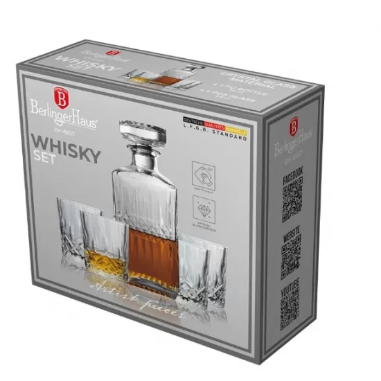Set carafe si pahare whisky Berlinger, sticla, 750 ml carafa, 4 pahare 220 ml, transparent