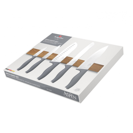 Set de cutite cu carlig magnetic din lemn de salcam - gri,Berlinger Haus Aspen Collection 6 piese