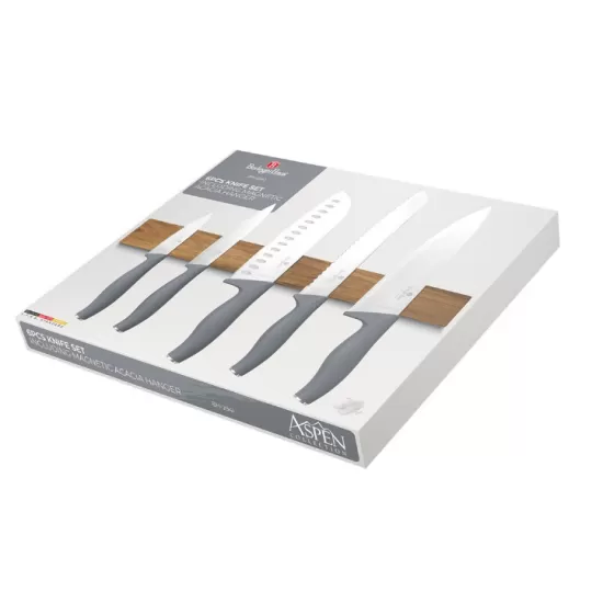 Set de cutite cu carlig magnetic din lemn de salcam - gri,Berlinger Haus Aspen Collection 6 piese