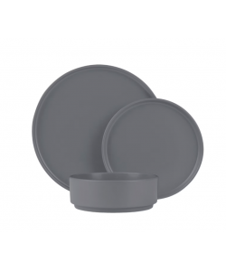 Set farfurii ceramica 18 piese Aspen Collection Berlinger Haus BH 10008, gri, design modern, rotunde