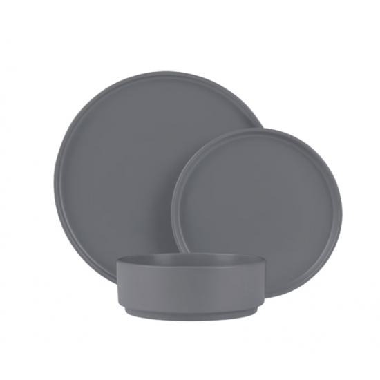 Set farfurii ceramica 18 piese Aspen Collection Berlinger Haus BH 10008, gri, design modern, rotunde