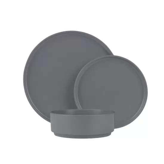 Set farfurii ceramica 18 piese Aspen Collection Berlinger Haus BH 10008, gri, design modern, rotunde