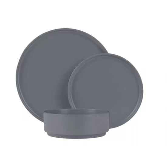 Set farfurii ceramica 18 piese Aspen Collection Berlinger Haus BH 10008, gri, design modern, rotunde