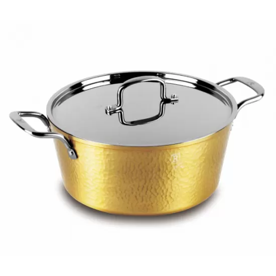 Cratita aluminiu forjat 24 cm cu capac inox si strat antiaderent marmorat – 4.1L BH/7748