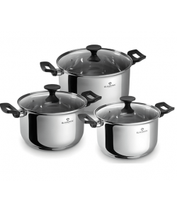 Set cratite inox 6 piese cu capace – 3 cratite cu scara de maurare si manere termorezistente BL-3863