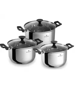 Set cratite inox 6 piese cu capace – 3 cratite cu scara de maurare si manere termorezistente BL-3863