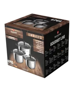 Set cratite inox 6 piese cu capace – 3 cratite cu scara de maurare si manere termorezistente BL-3863