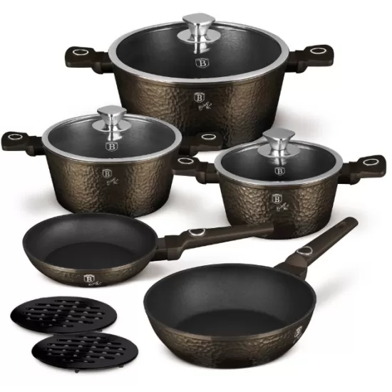 Set cratite și tigai 10 piese din aluminiu forjat cu strat antiaderent – BH/8243