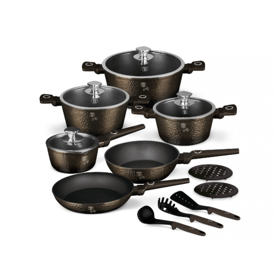 Set cratite si tigai 15 piese din aluminiu forjat cu strat antiaderent – BH/8244