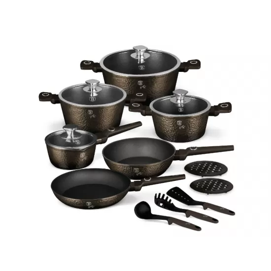 Set cratite si tigai 15 piese din aluminiu forjat cu strat antiaderent – BH/8244