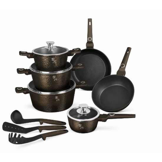 Set cratite si tigai 15 piese din aluminiu forjat cu strat antiaderent – BH/8244