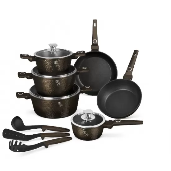 Set cratite si tigai 15 piese din aluminiu forjat cu strat antiaderent – BH/8244