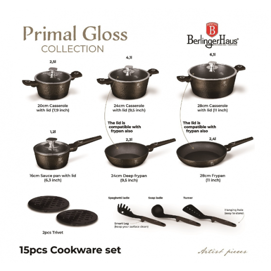 Set cratite si tigai 15 piese din aluminiu forjat cu strat antiaderent – BH/8244