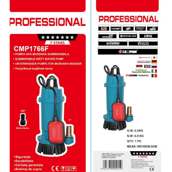 Pompa Submersibila apa murdara /curata Campion QDX3-25 0.75KW,Debit 3 m3/h,refulare 25 m,cu plutitor