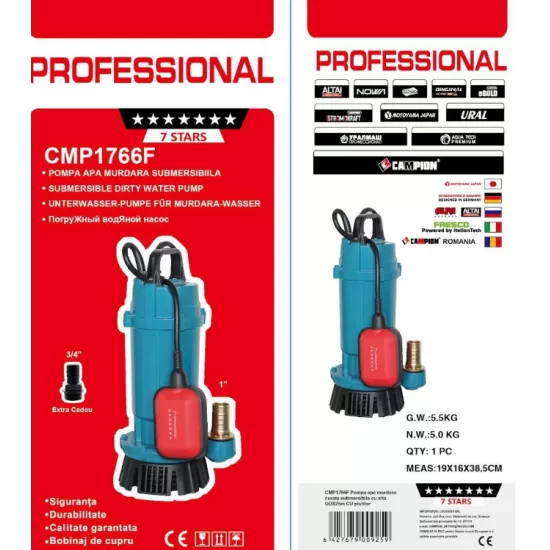 Pompa Submersibila apa murdara /curata Campion QDX3-25 0.75KW,Debit 3 m3/h,refulare 25 m,cu plutitor