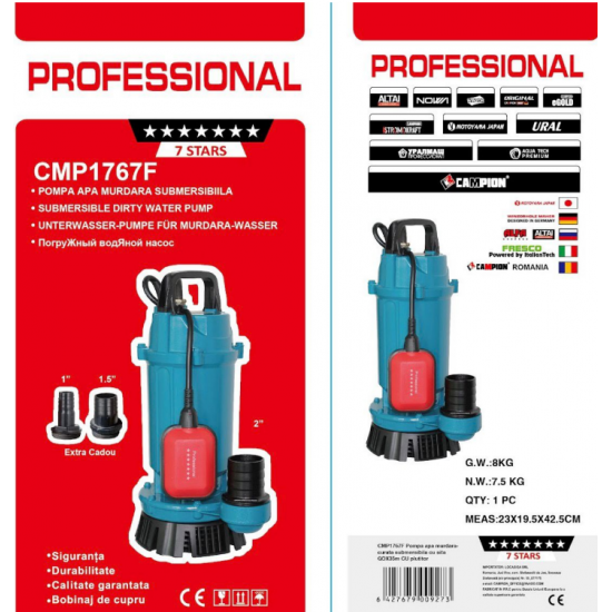 Pompa Submersibila apa murdara /curata Campion QDX10-35 1.1 KW,Debit 10m3/h,refulare 35 m, Debit marit 2 toli / 1.5 toli / 1 tol  Cu plutitor