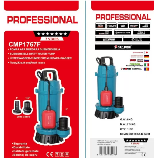 Pompa Submersibila apa murdara /curata Campion QDX10-35 1.1 KW,Debit 10m3/h,refulare 35 m, Debit marit 2 toli / 1.5 toli / 1 tol Cu plutitor