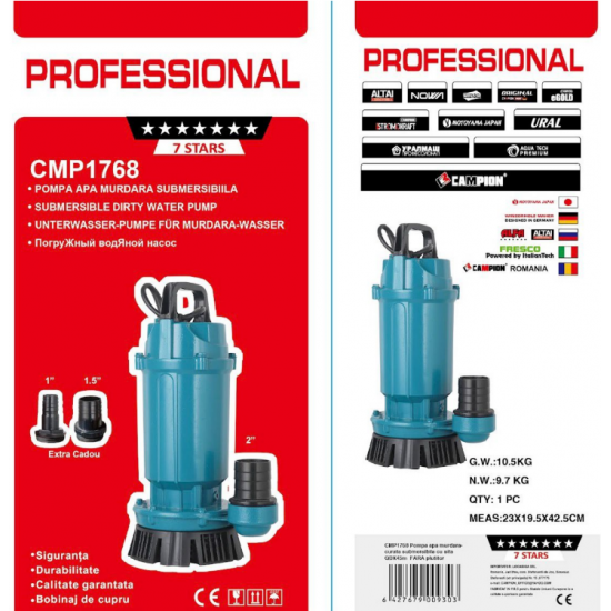 Pompa Submersibila apa murdara /curata Campion QDX45 1.5KW KW,Debit 30 m3/h,refulare 45 m, Debit marit 2 toli / 1.5 toli / 1 tol  Fara plutitor