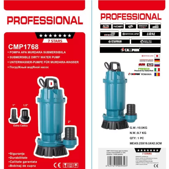 Pompa Submersibila apa murdara /curata Campion QDX45 1.5KW KW,Debit 30 m3/h,refulare 45 m, Debit marit 2 toli / 1.5 toli / 1 tol Fara plutitor