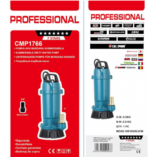 Pompa submersibila apa murdara / curata Campion QDX3-25, 0.75KW, debit 3 m³/h, refulare 25 m, fara plutitor