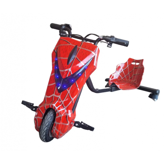 Tricicleta Electrica Drift Pentru Copii 360, Cu Suspenie, Trike, Motor 250W, Baterie 36V, 4400 mAh, Bluetooth, Viteza 15 km/h, Rosu Spiderman