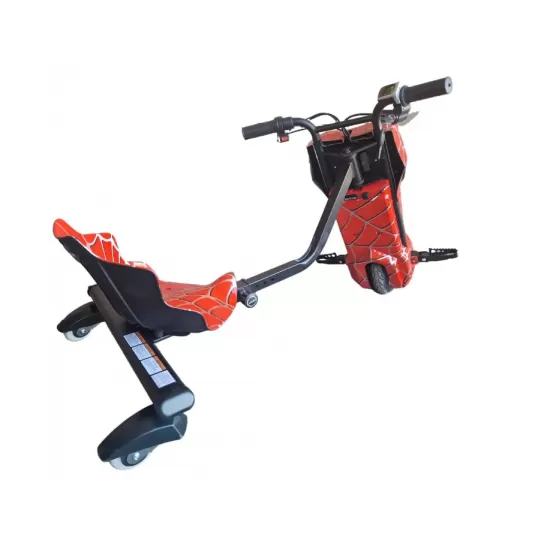 Tricicleta Electrica Drift Pentru Copii 360, Cu Suspenie, Trike, Motor 250W, Baterie 36V, 4400 mAh, Bluetooth, Viteza 15 km/h, Rosu Spiderman