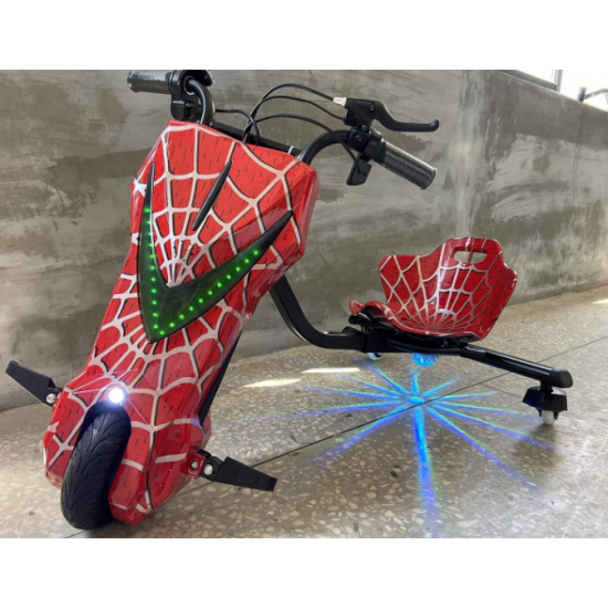 Tricicleta Electrica Drift Pentru Copii 360, Cu Suspenie, Trike, Motor 250W, Baterie 36V, 4400 mAh, Bluetooth, Viteza 15 km/h, Rosu Spiderman