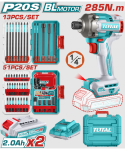 TOTAL - MASINA DE INSURUBAT CU IMPACT CU ACUMULATOR - 20V - 2.0AH - LI-ION (2 ACUMULATORI) - 6.35MM