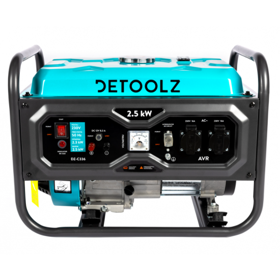Generator Detoolz 2.5kW 2 prize 230V benzina, 4T, pornire manuala 15L fara roti G01